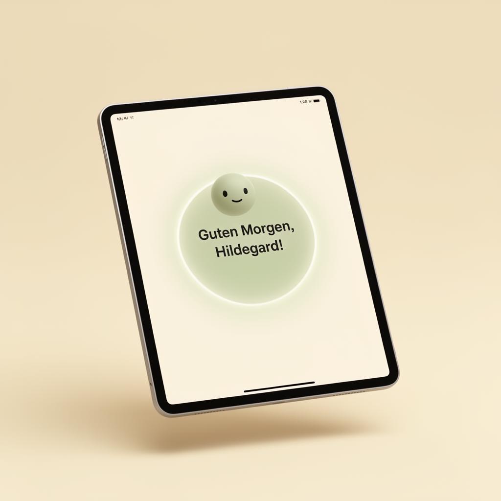 Klara Interface auf einem Tablet mit warmer Begrüßung
